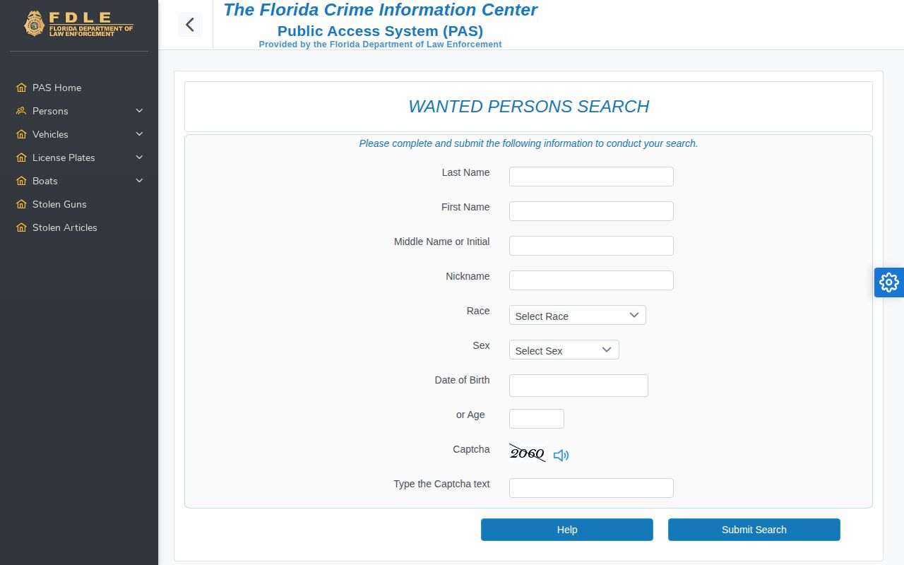 Florida wanted persons search used for Calhoun County warrant checks