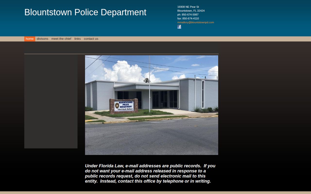 Blountstown Police Department official website contact information