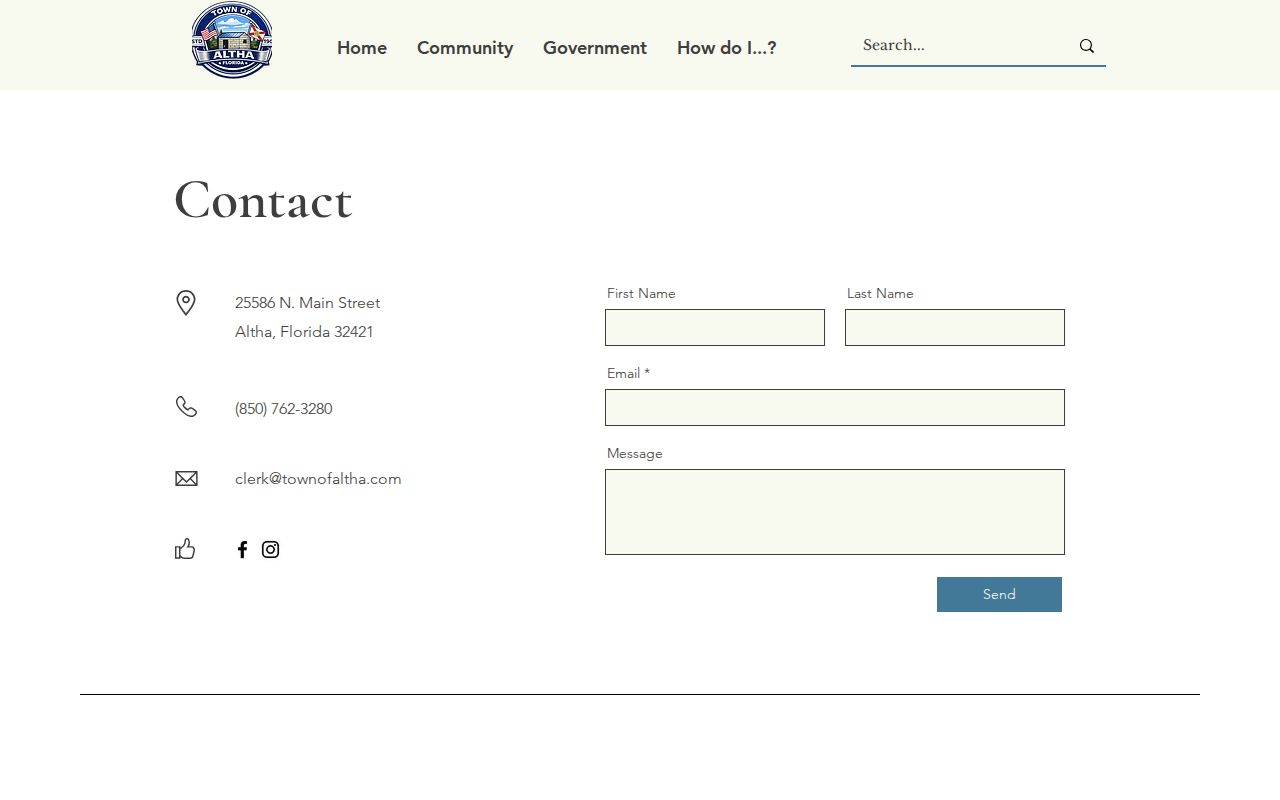Town of Altha official contact page with police department contact route